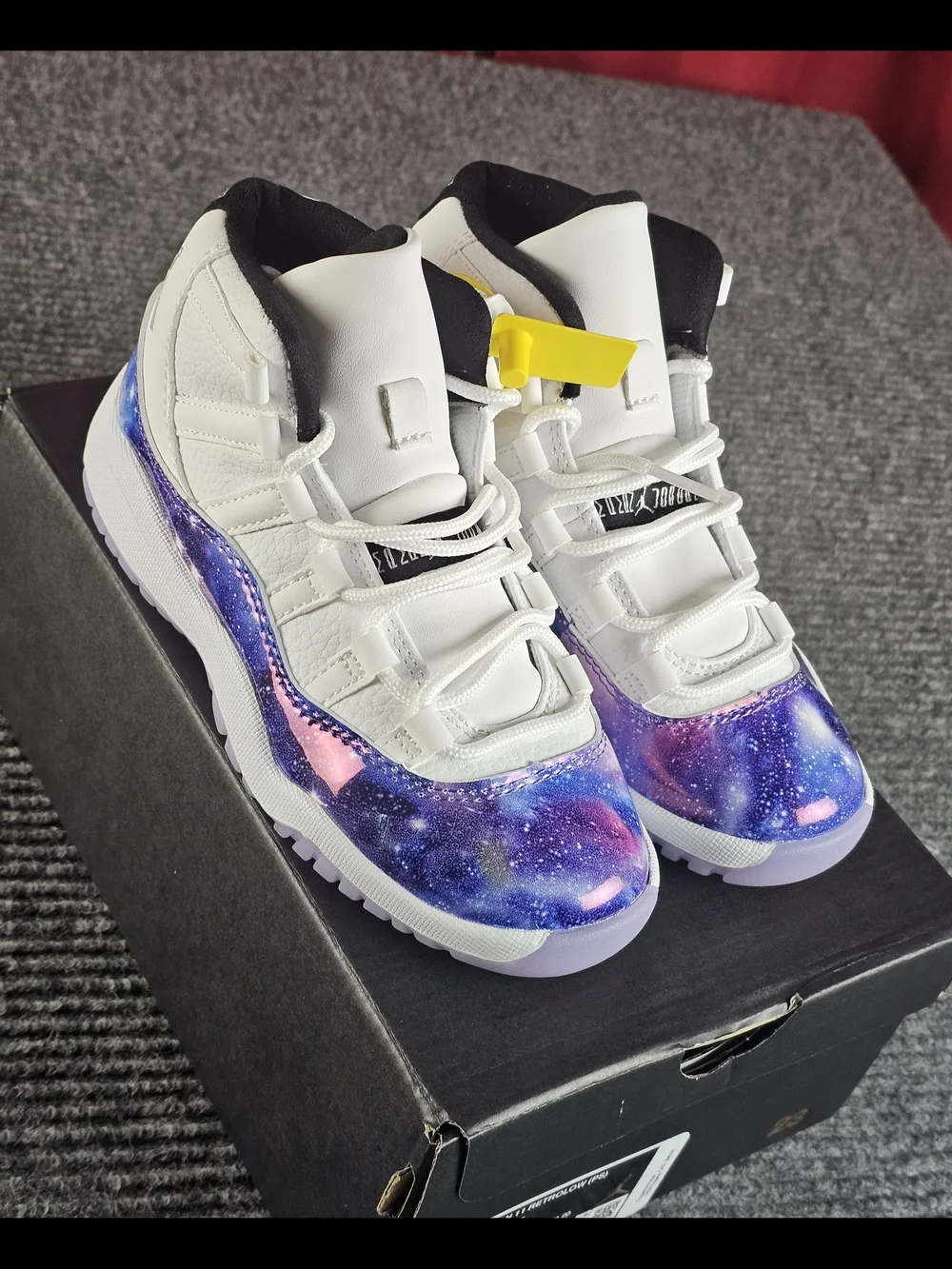 Kids 1Y White Purple Jordan 11 Galaxy Print High-Top Sneakers
